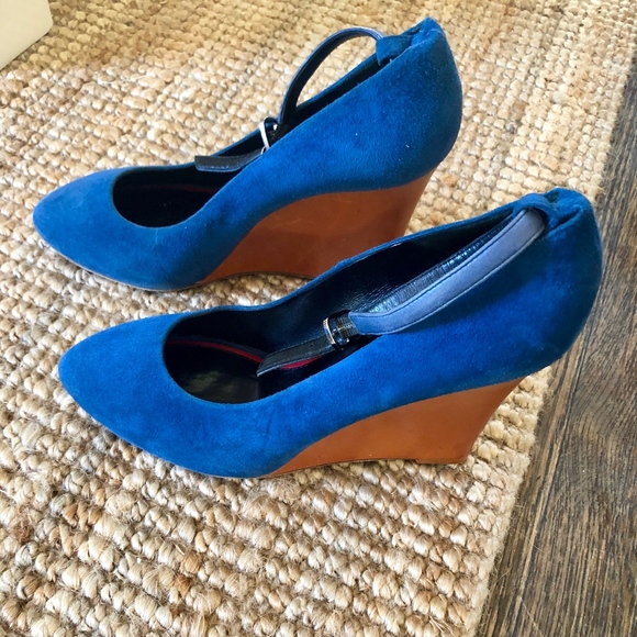 Céline SS11 Blue Suede Wedge Pumps w/ Ankle Straps - Picture 1 of 8